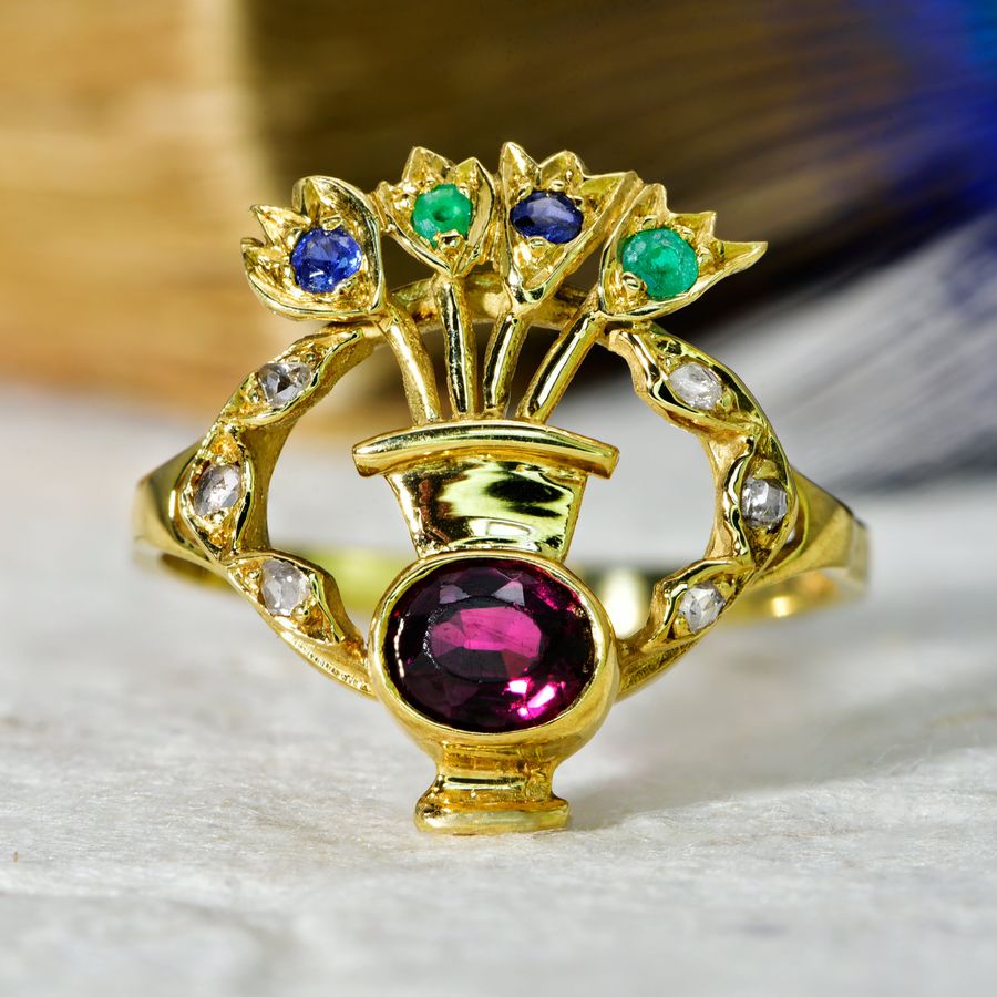 Flamboyant floral antique jewellery ring